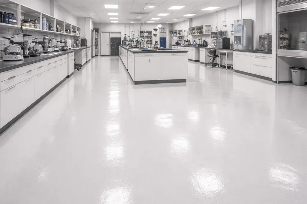 Installation de résine époxy SIKA technique adaptée aux contraintes chimiques dans un laboratoire à Villenave-d’Ornon proche de Talence