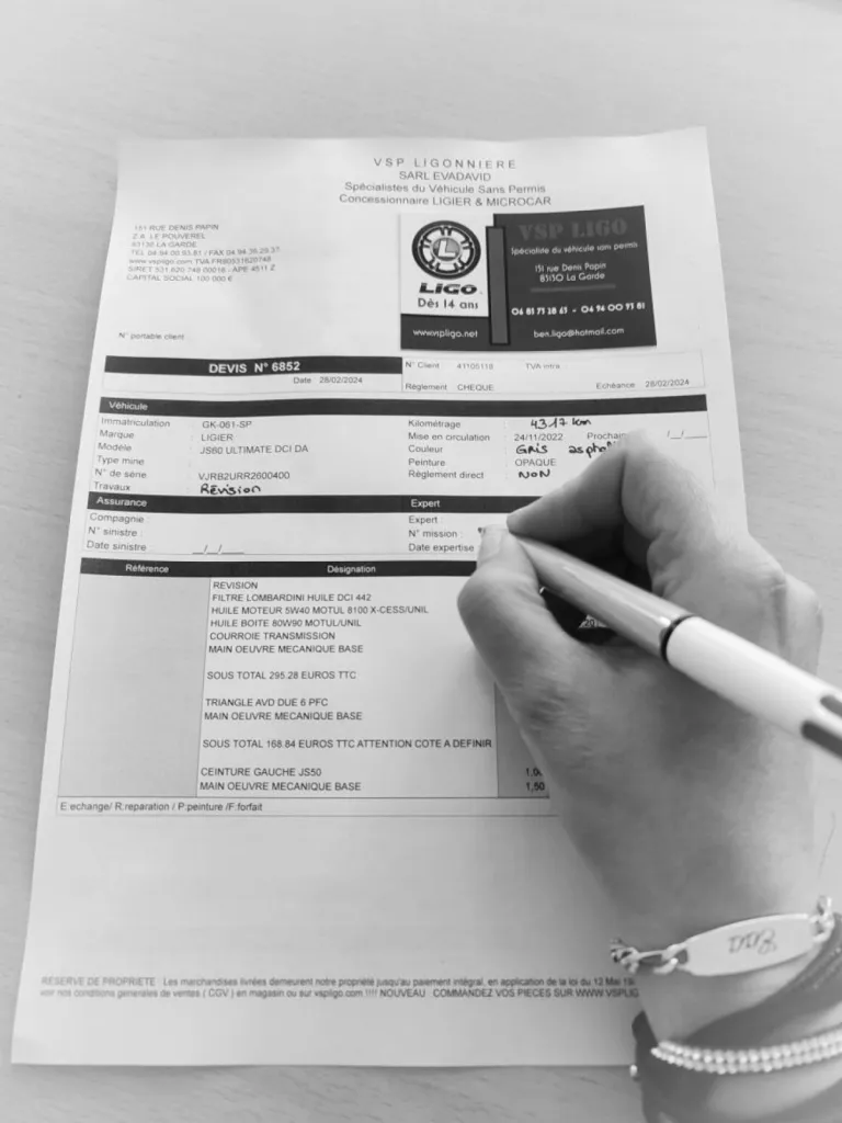 Devis de réparation voiture sans permis AVEC  démontage au garage vsp ligo pres de Toulon dans le Var 83