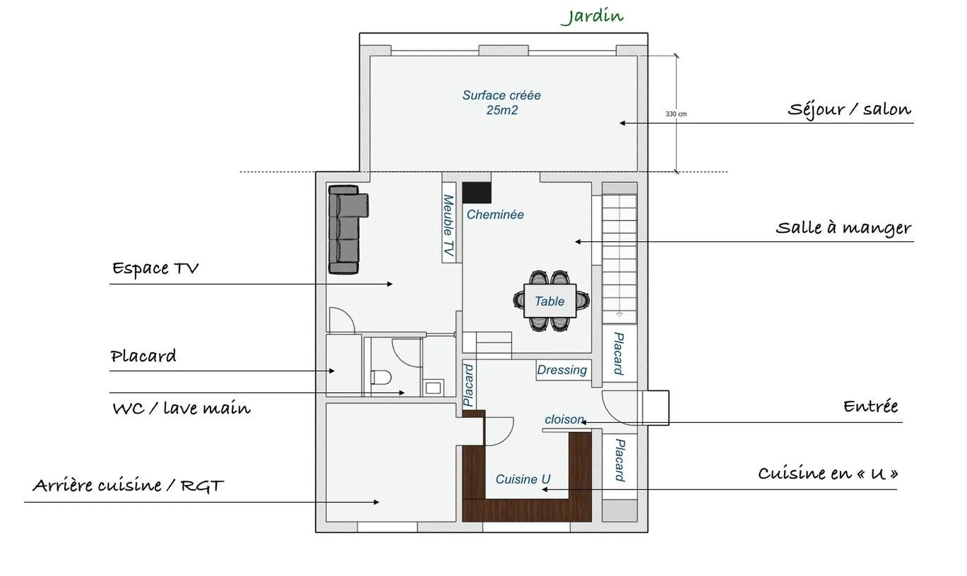 Architecte d'intérieur sur Marseille 12e arrondissement pour intégrer une extension à une maison ancienne avec rénovation totale des volumes