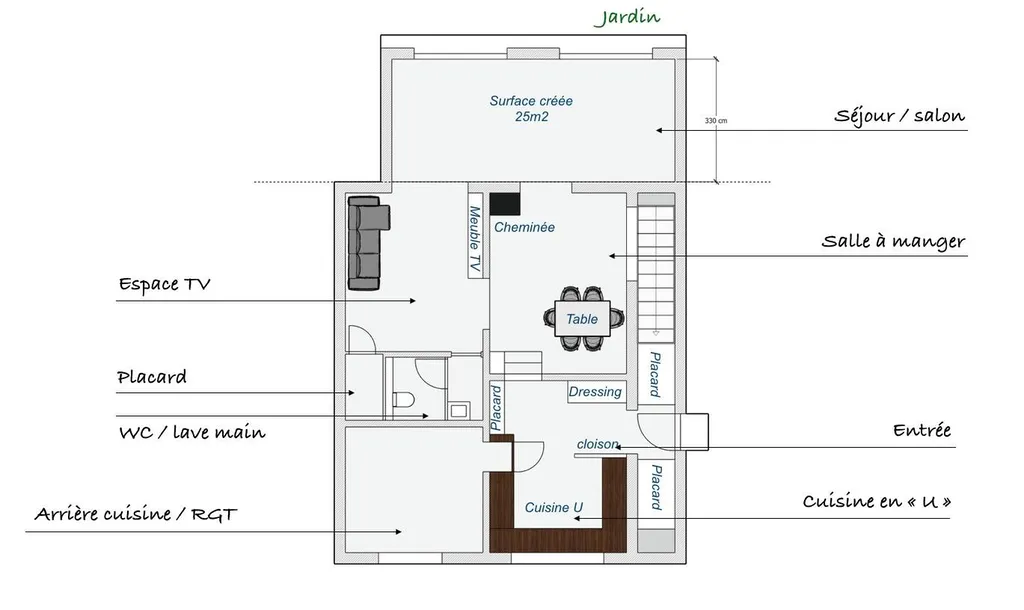Architecte d'intérieur sur Marseille 12e arrondissement pour intégrer une extension à une maison ancienne avec rénovation totale des volumes