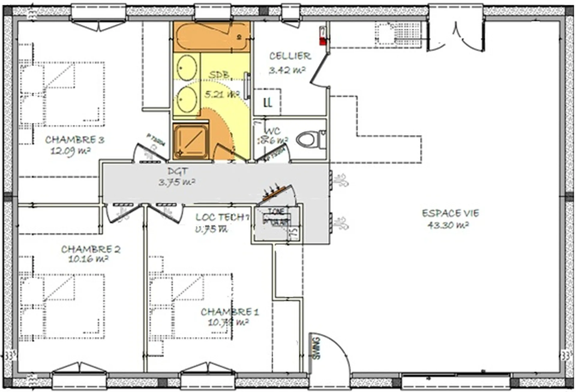 Maison droite de 91 m²