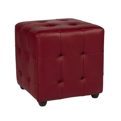 Location pouf lounge carré cuir rouge capitonné pour interview à Lyon