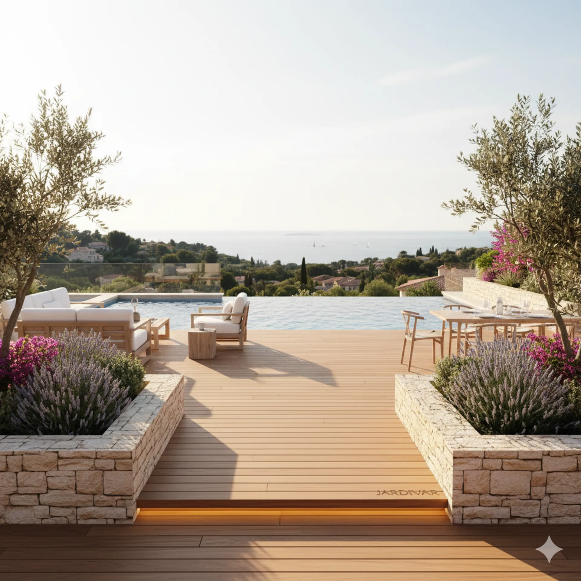  Terrasse en bois exotique en bord de piscine à Sanary proche Bandol Var