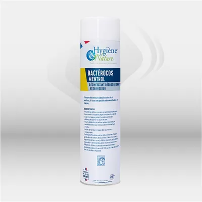 Bactérocos Menthol désinfectant assainisseur air et surfaces 750ml CPI Hygiène, aérosol bactéricide norme EN 1276, action en 5 minutes, parfum menthol frais, carton de 6 aérosols pour sanitaires bureaux et collectivités – disponible à Mont-de-Marsan, Land