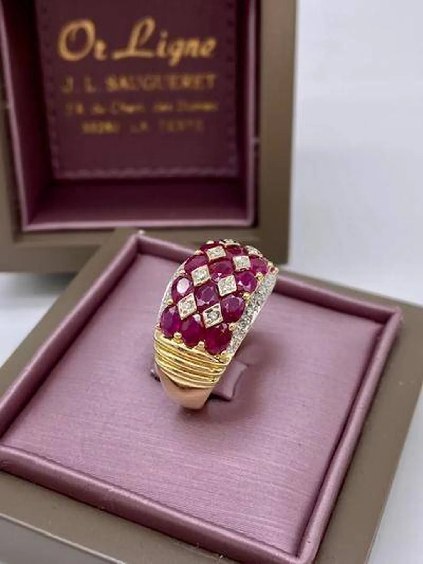 Bague pavage rubis et diamants or 750/1000ème occasion Or Ligne Gujan Mestras Bassin d'Arcachon