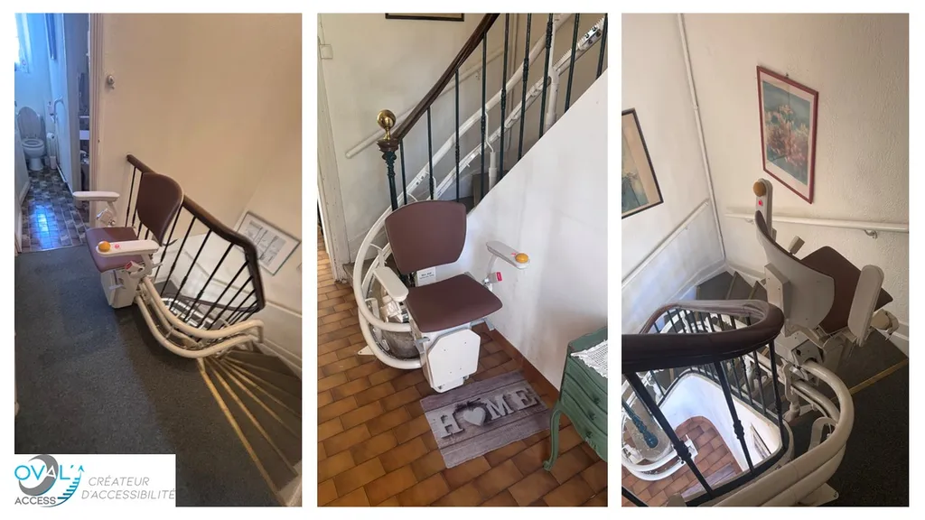 Synthèse en 3 images de cette installation d'un fauteuil monte escalier double rail OTOLIFT à Marseille