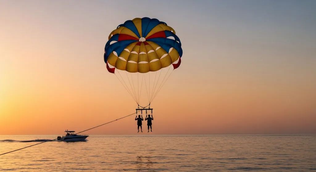 parachute ascensionnel mer Méditerranée au coucher du soleil à Bandol