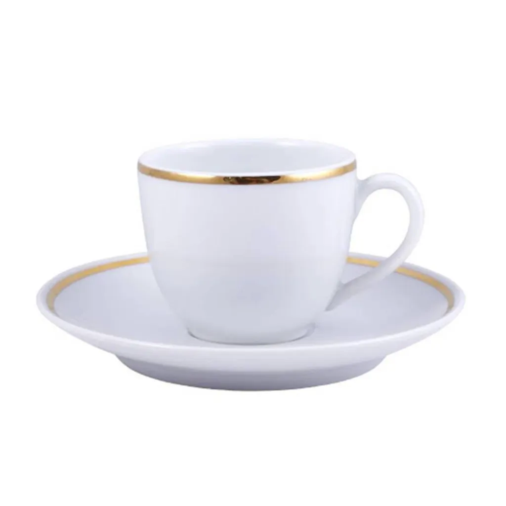 TASSE ET SOUS-TASSE A CAFÉ EN PORCELAINE ET FILET OR RAFFINÉES POUR MARIAGE