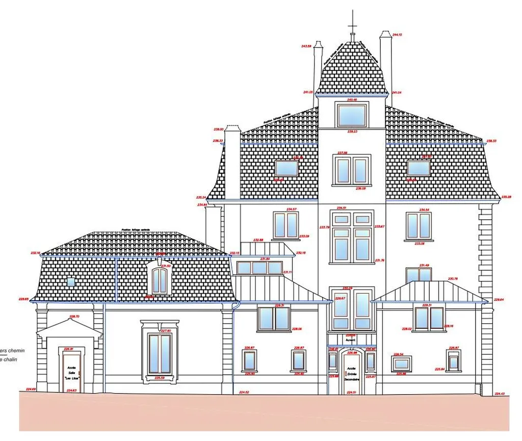 Réalisation de plans d'intérieur, façades et coupes au 1/50ème