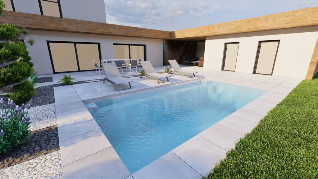 piscine avec grande banquette sur Le Beausset dans le Var