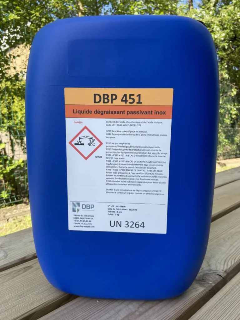 DBP 451 - Produit dégraissant puis passivant avant décapage pour métaux en inox - Moselle (57)