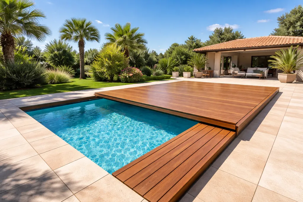 Installation de terrasse bois coulissante autour de ma piscine à La Teste de Buch, Bassin d'Arcachon