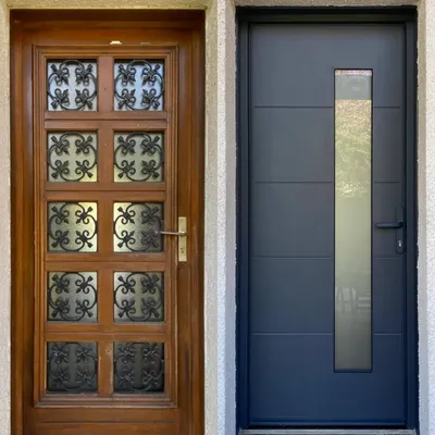 Porte d'entrée rénovée en PVC sur mesure en triple vitrage au Taillan Médoc non loin de Bordeaux