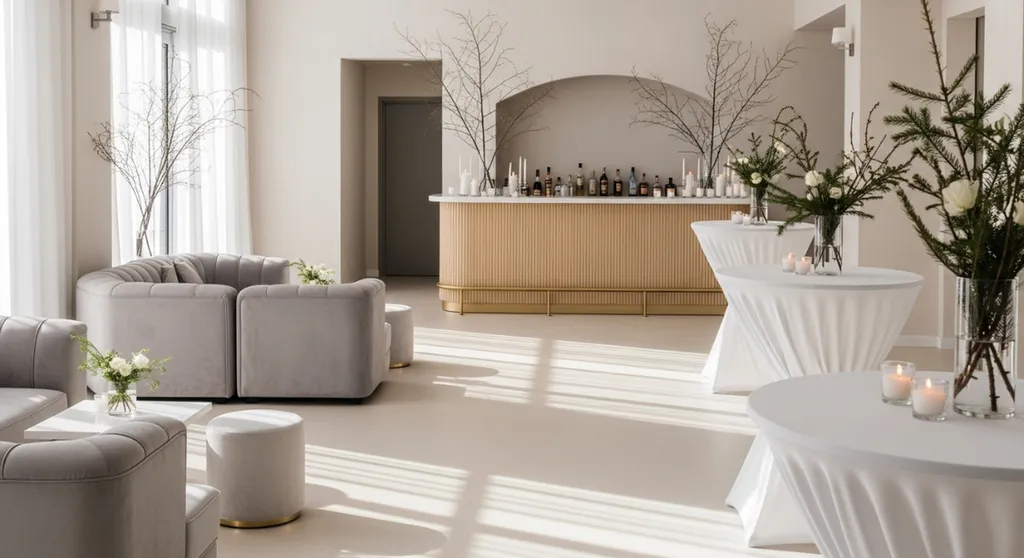 Location de mobilier événementiel et habillage scénographique de la Winter Party NAOS Événement à Marseille avec ambiance hivernale sur mesure