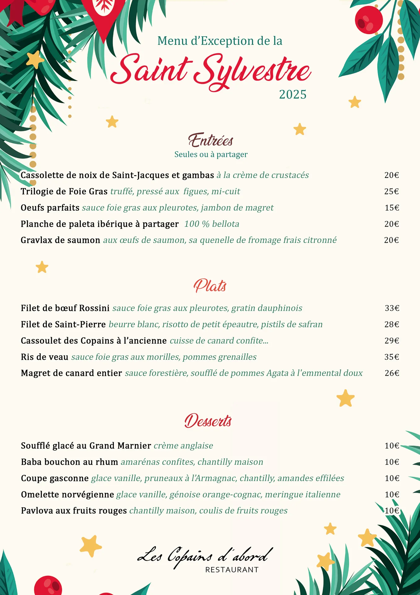 Menu Nouvel an 2026 pour le 31 au soir à Toulouse