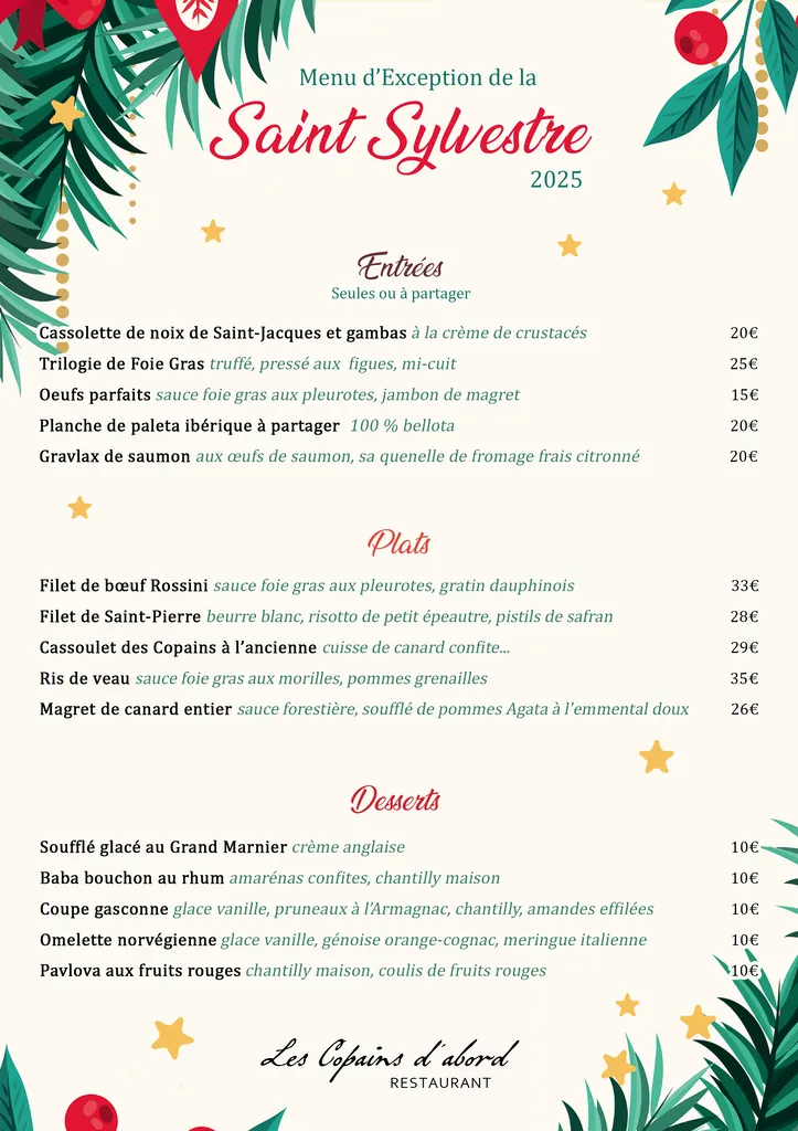 Menu Nouvel an 2026 pour le 31 au soir à Toulouse