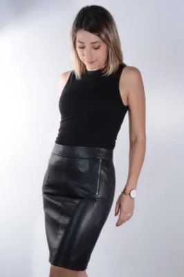 jupe crayon cuir noir Giovanni femme