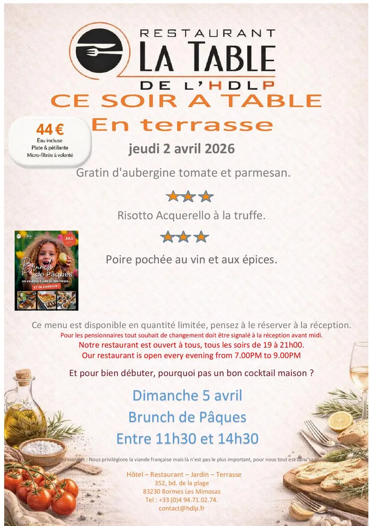 Menu du soir pour ce jeudi 2 avril.