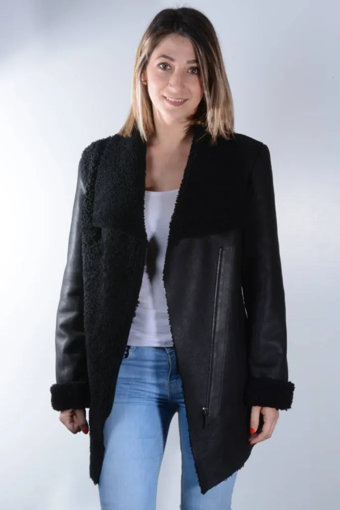 veste agneau lainé noir femme