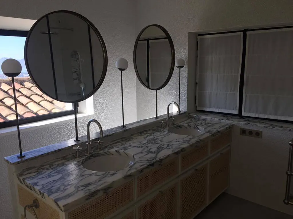 plan double vasques en marbre Arabescato Corsio