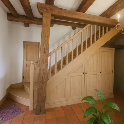 Projection après travaux : rangements sous escalier 