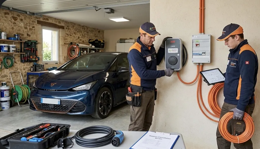 À Floirac 33270, réalisation d'une visite technique préalable et raccordement sur panneaux photovoltaïques avec garantie de quatre ans pour votre borne de recharge électrique
