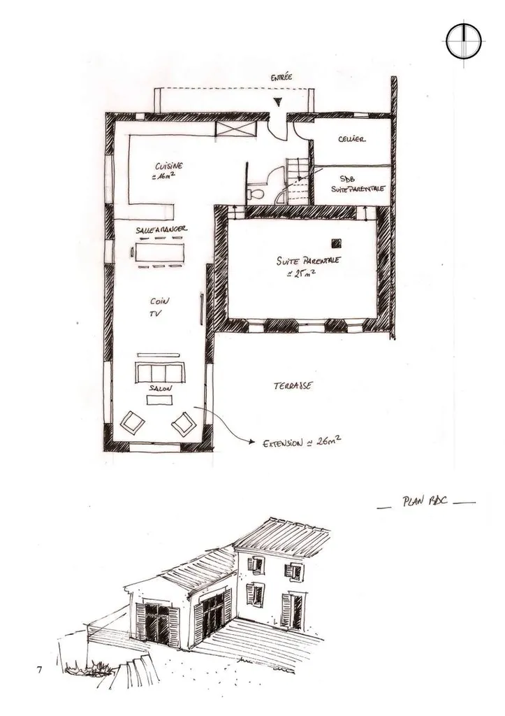 esquisse - Extension d'architecte d'une villa près d'Aix en Provence