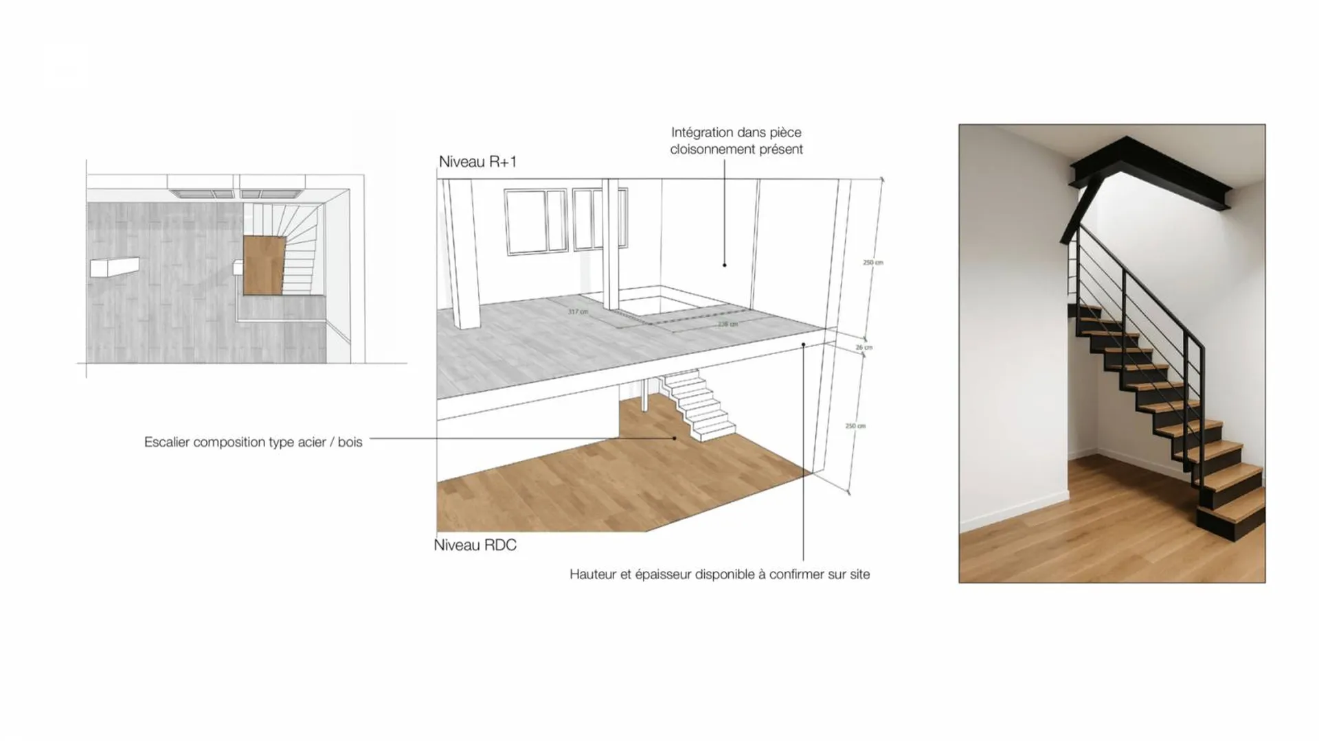 Architecte d’intérieur Marseille 13008 : trémie, escalier acier/bois, ouverture plancher pour duplex à Vieille Chapelle