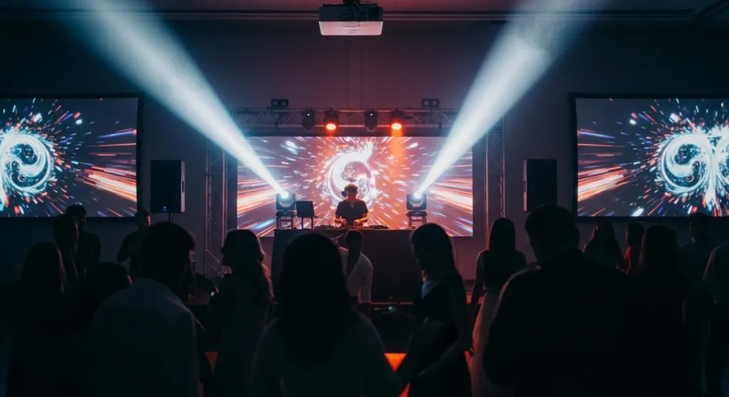 Animation vidéo DJ avec mix de clips et projection dynamique personnalisée pour mariage à Carcassonne en formule Platine