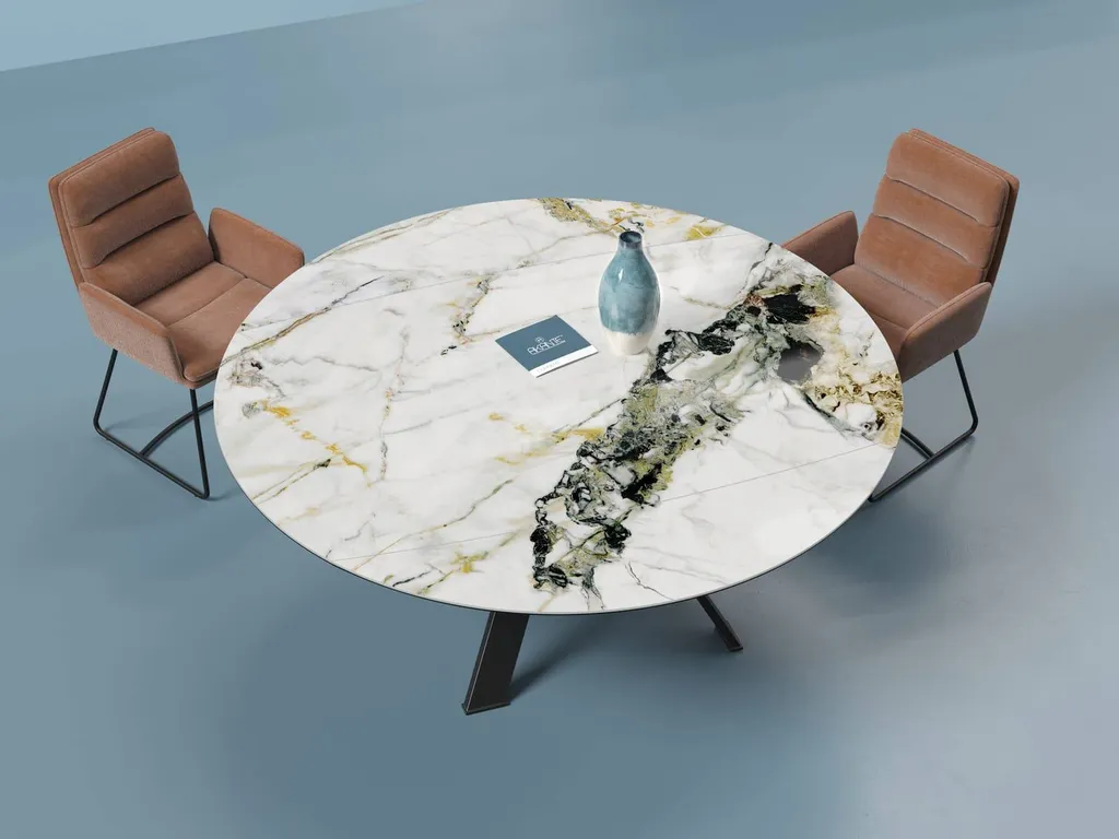 table en céramique marbre pietement acier noir marseille