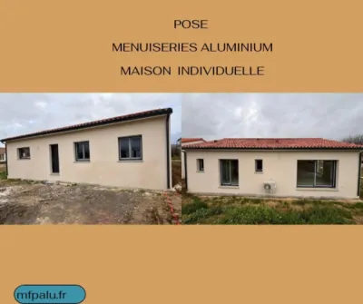 Pose en construction neuve de menuiseries aluminium : porte d’entrée, fenêtres et baies pour maison plain-pied en Haute-Garonne