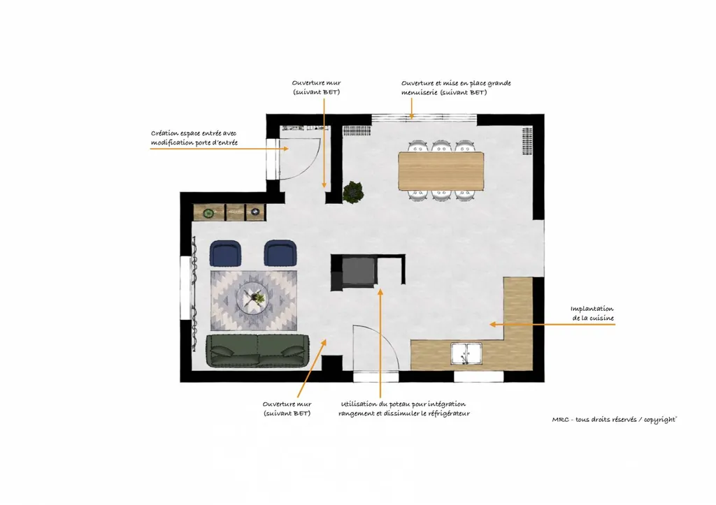 Entreprise d’architecte d'intérieur pour rénovation d'une maison au Roucas-Blanc 13007 Marseille avec cuisine, salle de bain et salon