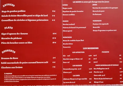 Carte de restaurant l'Olympe de avril à fin mai