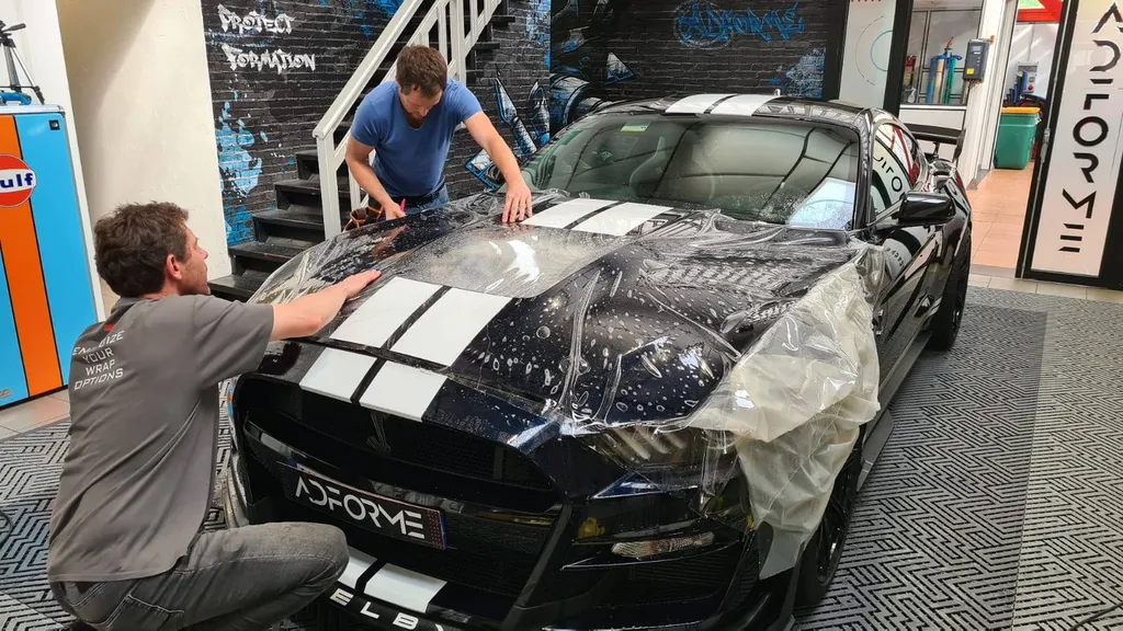 Protection carrosserie sur une Ford Mustang Shelby pour notre client venu de la Drôme