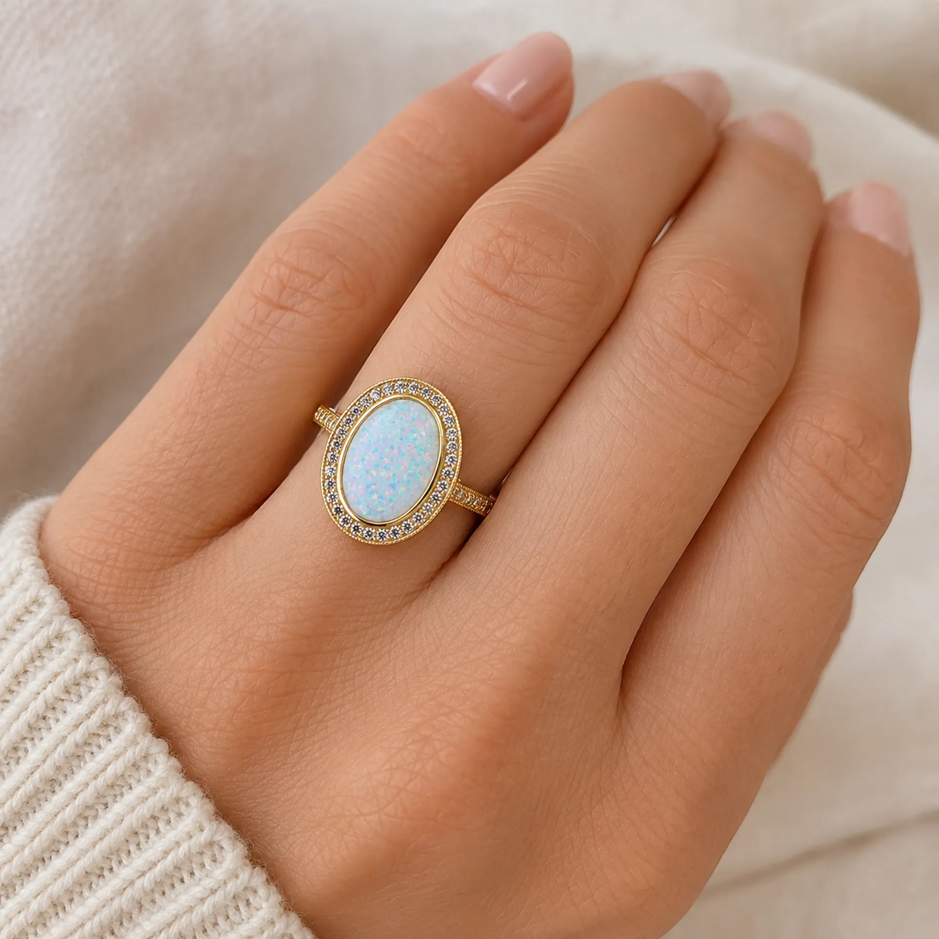 Bijouterie Or Ligne à La Teste-de-Buch : bague style rétro La Métrop Compagnie en vermeil et opale reconstituée