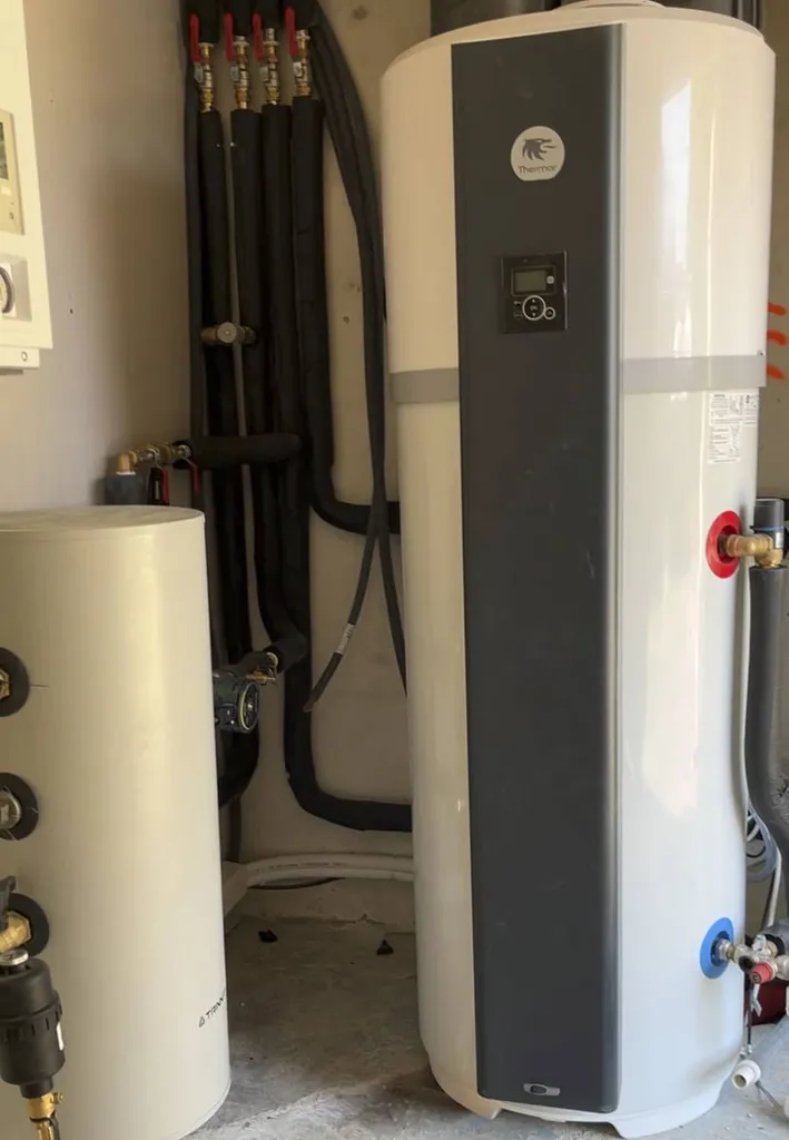 Installation d'un ballon thermodynamique Thermor 200L dans le cadre d'une rénovation énergétique d'une maison située à Châtillon d'Azergues, à 20 minutes de Lyon (69)
