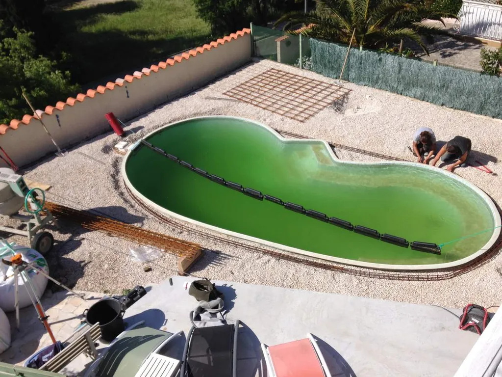 Lit concassé calcaire préparation coffrage béton - Rénovation des terrasses et abords d'une piscine à Ensuès-la-Redonne 13820