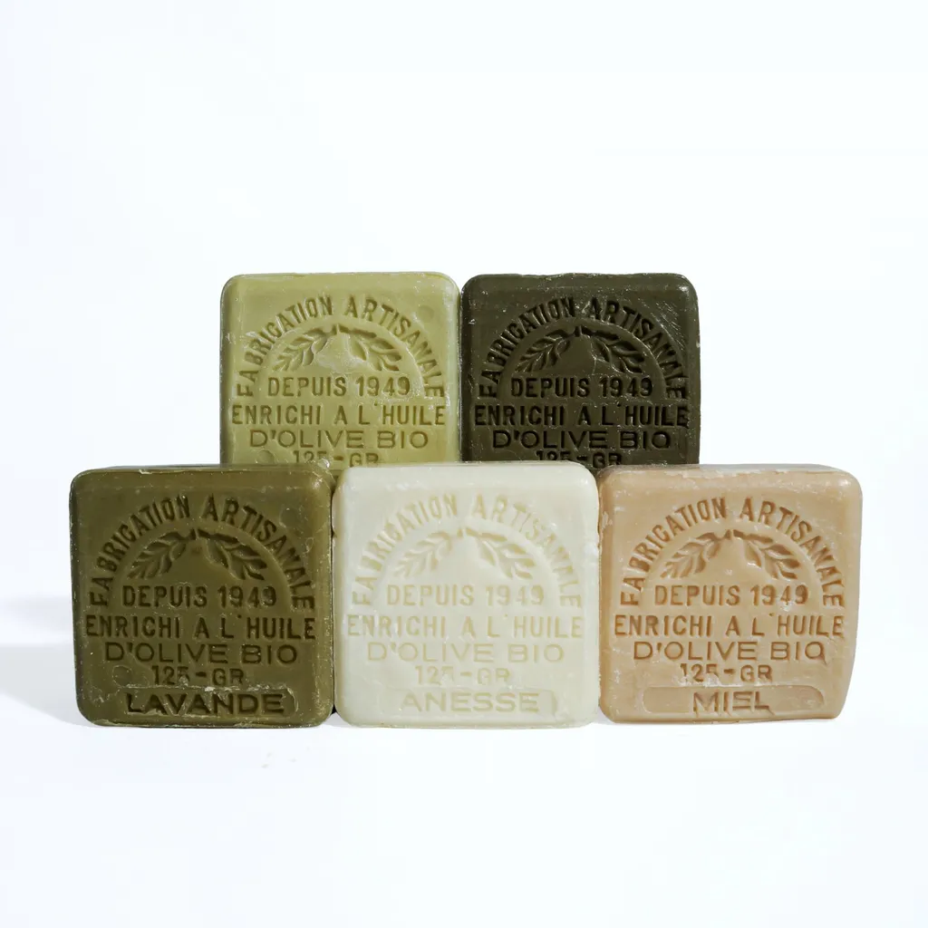 Savonnettes carrées 125 g enrichies en huile d'olive BIO fabriqué à Marseille