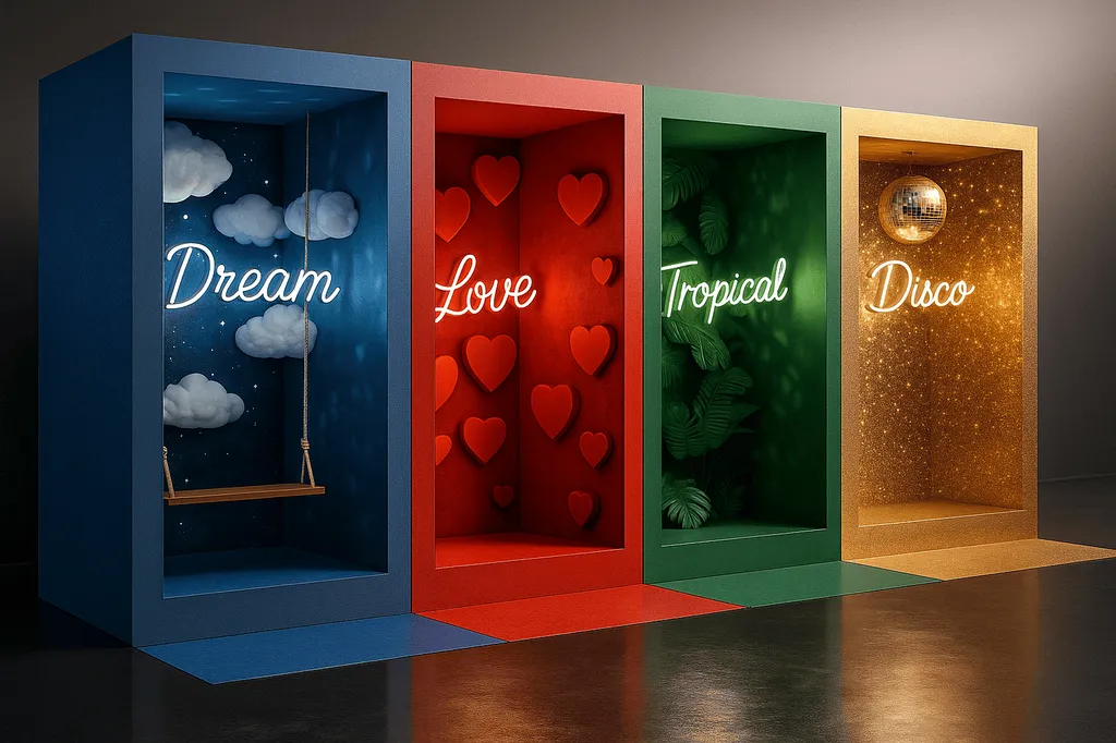 box à selfie thèmes parcours pour marque de luxe Dream, love, Tropical et disco par Pictiz  (2)