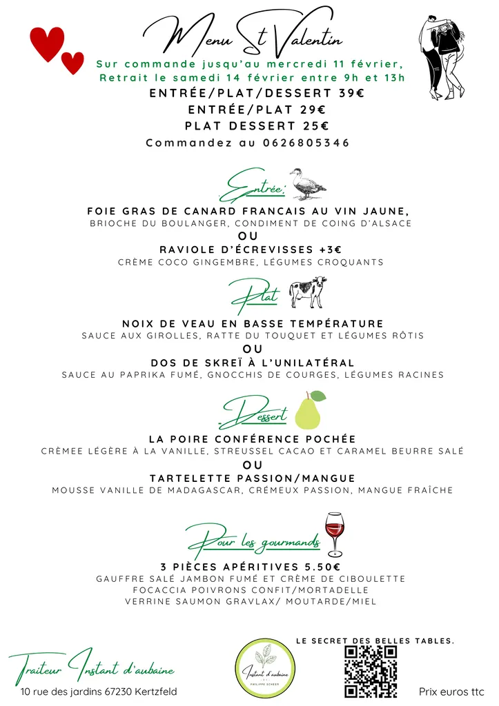 Menu Saint-valentin 2026