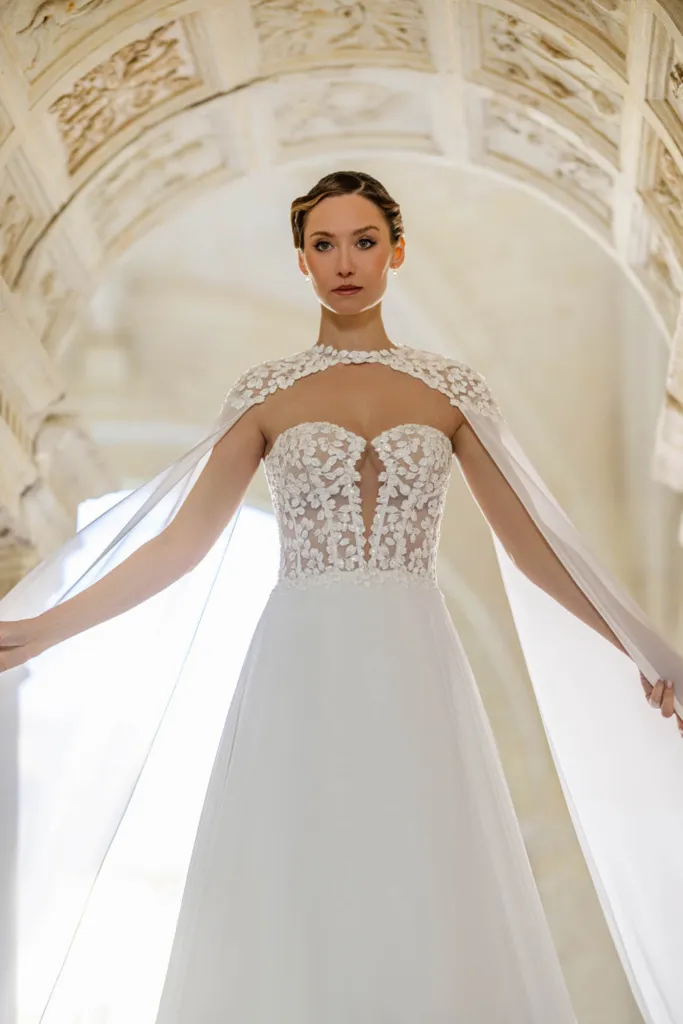 robe de mariée fluide corset et mousseline