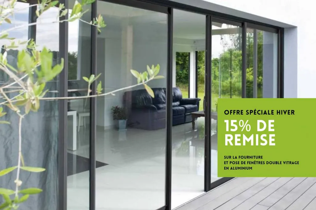 Bénéficiez de 15% de réduction sur toutes nos fenêtres double vitrage en aluminium à Lyon et en Rhône-Alpes 69