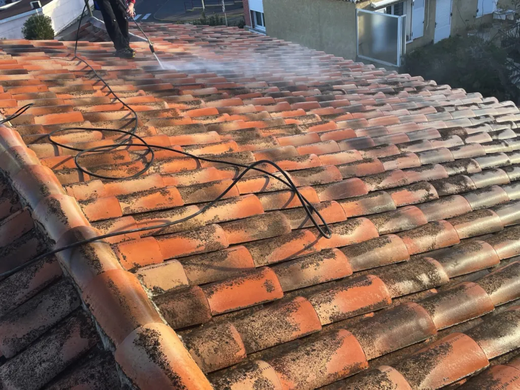 Intervention de couvreur pour un nettoyage de tuiles de toiture de maison près de Martigues 