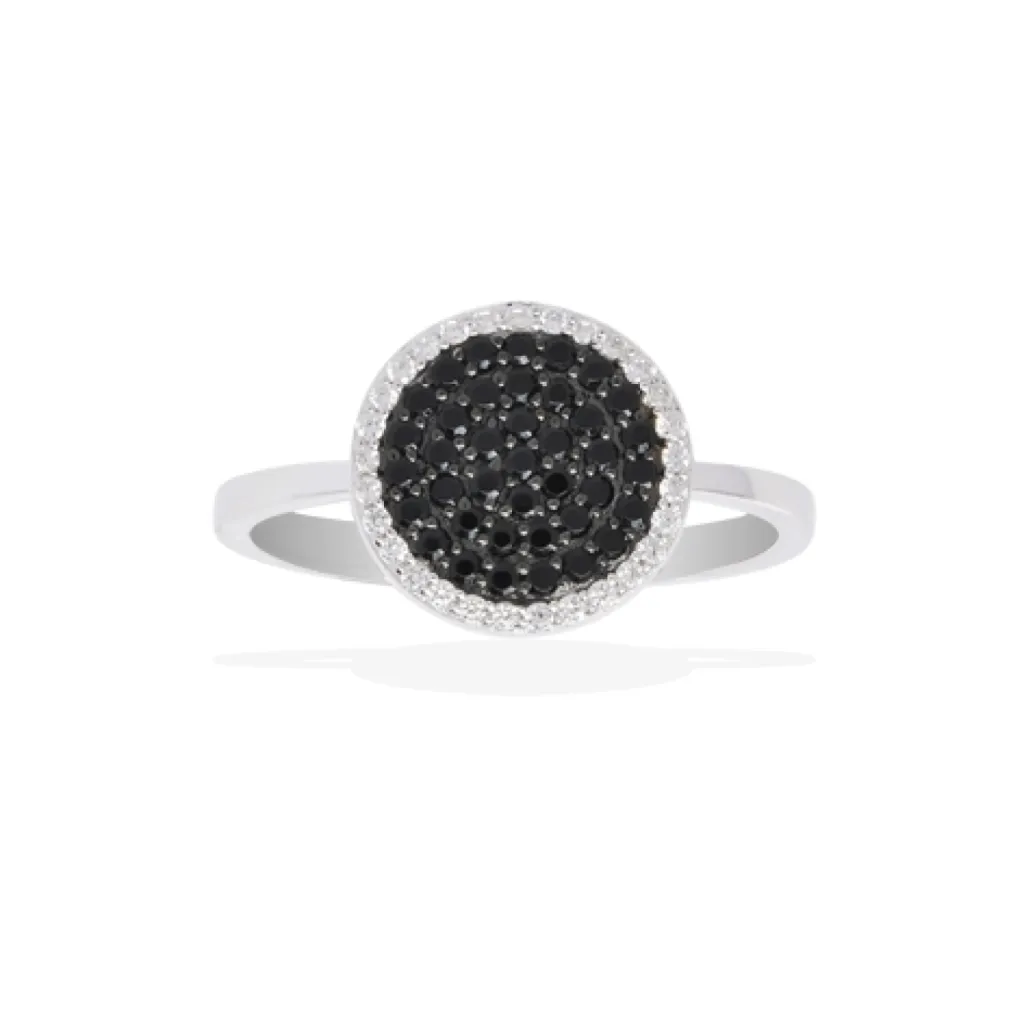 bague en argent rhodiée sertie de zircons noir et blanc