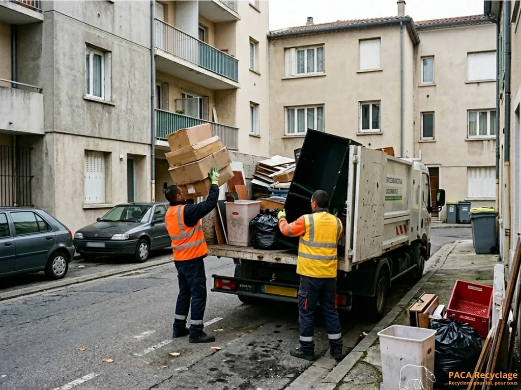 Débarras à Salon-de-Provence en centre-ville : enlèvement d’encombrants devant des immeubles résidentiels avec accès contraint, chargement soigné et intervention rapide