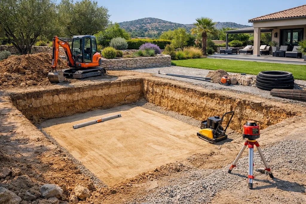 Terrassement pour trou de piscine et aménagement spécifique