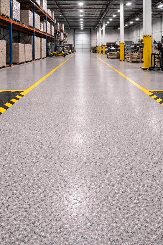 Réalisation d’un système de résine époxy SIKA antidérapante haute performance pour zone industrielle à fort trafic située à Toulouse, à proximité immédiate de Colomiers