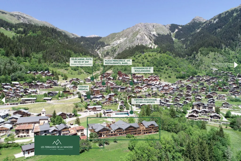 Les Terrasses de la Vanoise : Une résidence d'exception à l'architecture design et traditionnelle à La Plagne Paradiski au cœur de la station village de Champagny en Vanoise