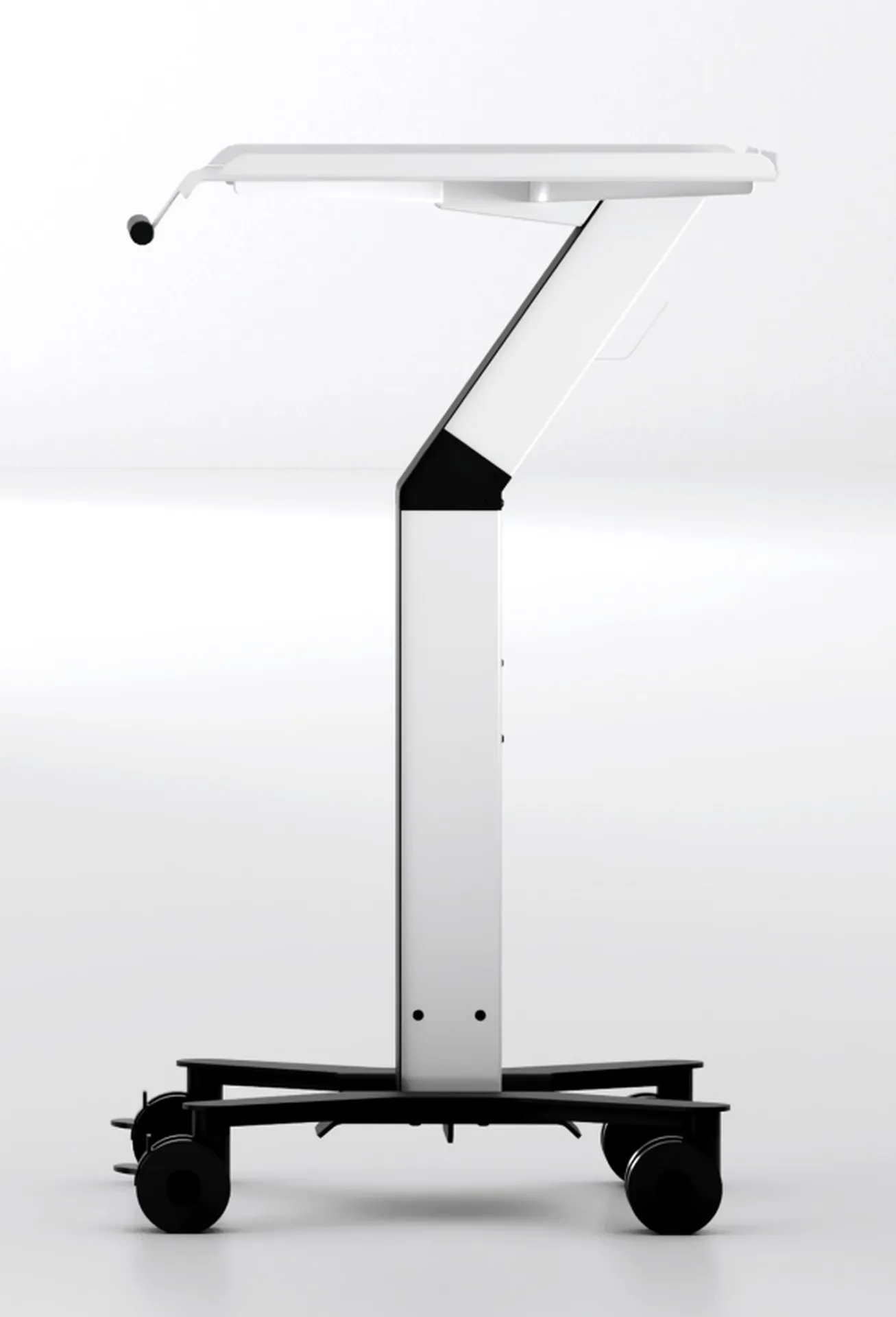 Meditec Dental Chariot mobile conçu pour accueillir un PC portable et une caméra d’empreinte dentaire, équipé d’une alimentation intégrée et d’un design ergonomique pensé spécialement pour les besoins des cabinets dentaires.