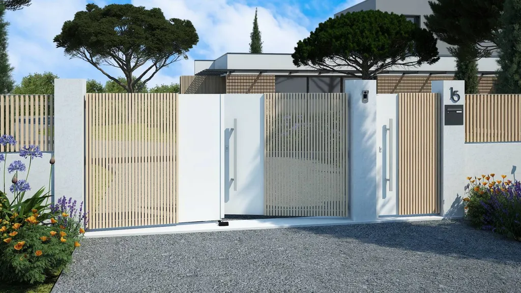 PORTAIL ALUMINIUM DESIGN LAQUE BOIS